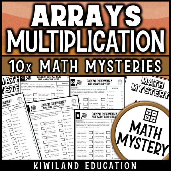 Multiplication word problems for 3rd grade with arrays and equal groups, detective activity