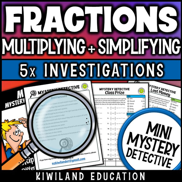 Multiply fractions unlike denominators mystery detective cases