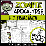 Multiplying decimals 2-digit multiplication clue pages zombie apocalypse