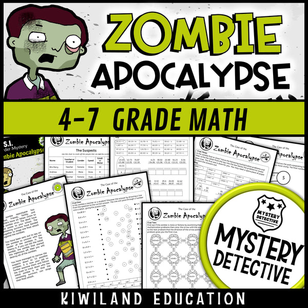 Multiplying decimals 2-digit multiplication clue pages zombie apocalypse