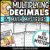 Multiplying decimals math mystery worksheets cover