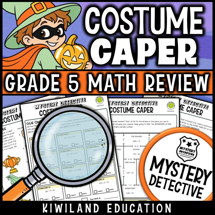 Multiplying dividing decimals long division 5th grade math spiral review Halloween