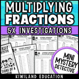 Multiplying fractions by whole numbers zombie mystery detective worksheets