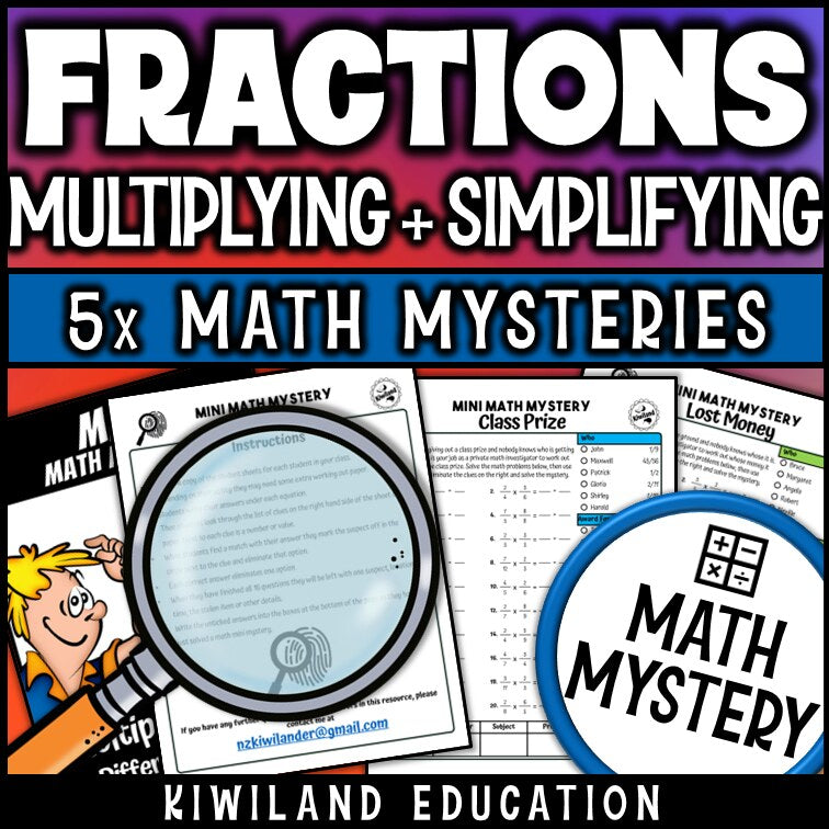 Multiplying fractions math mystery worksheet sample page