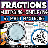 Multiplying fractions math mystery worksheet sample page