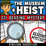 Museum Heist fiction reading comprehension passage activity for grades 3-6