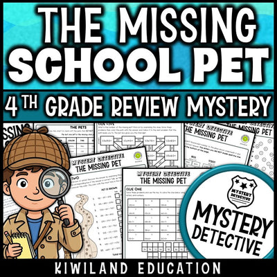 Mystery detective 4th grade 4-digit addition subtraction multiplication division