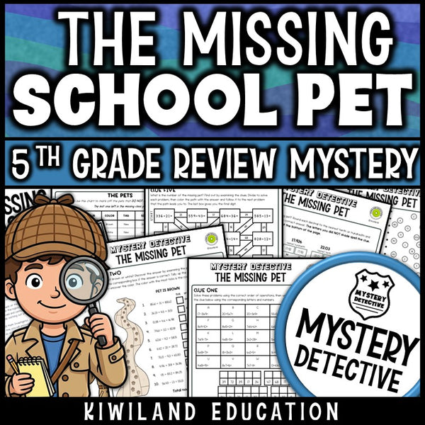 Mystery detective 5th grade 5 skills review decimals multiplication long division