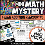 New Year 4-digit addition with regrouping math mystery worksheets cover