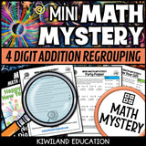 New Year 4-digit addition math mystery worksheet sample page