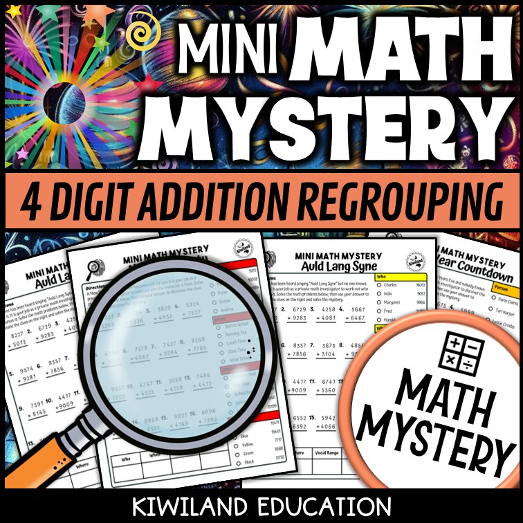 New Year 4-digit addition math mystery answer key