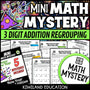 New Year 3-Digit Addition with Regrouping Math Mystery worksheets cover - 5 printable detective cases