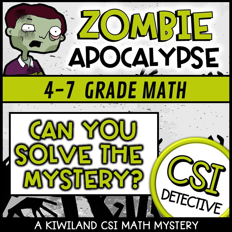 No-prep decimals math mystery with answer key, Zombie Apocalypse