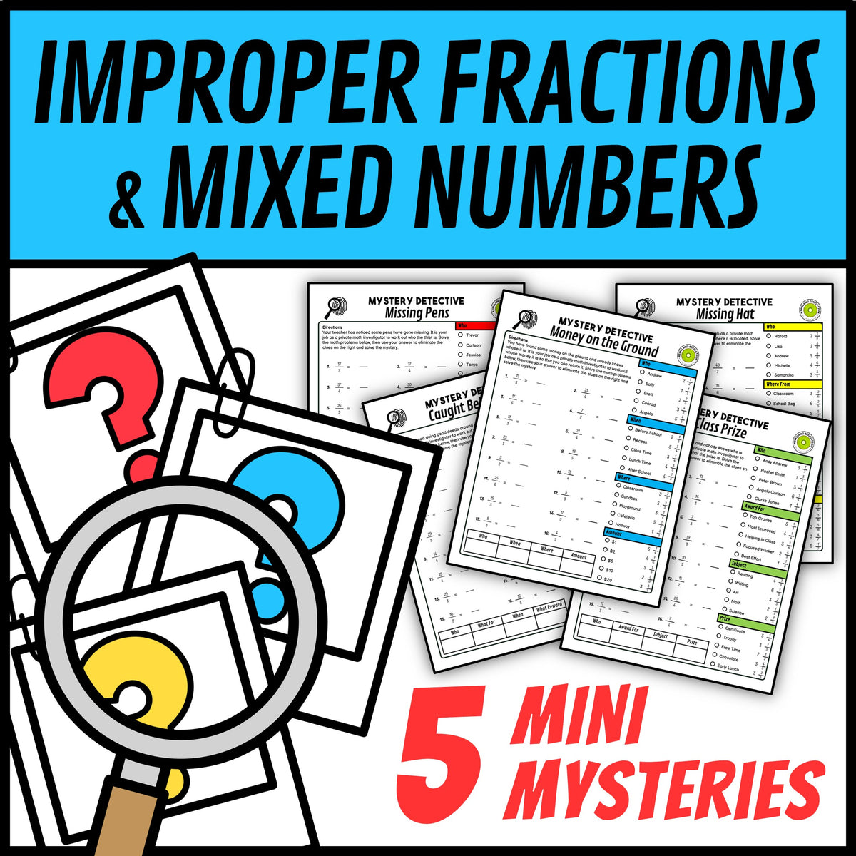 No-prep fraction activities grade 5 and 6 black and white