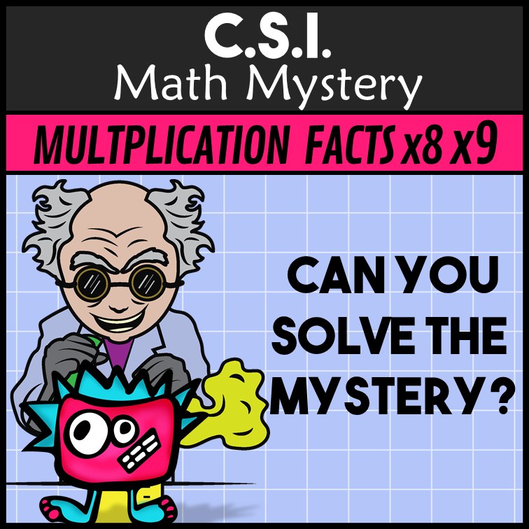 No-prep Mad Scientist x8 x9 multiplication and division answer key