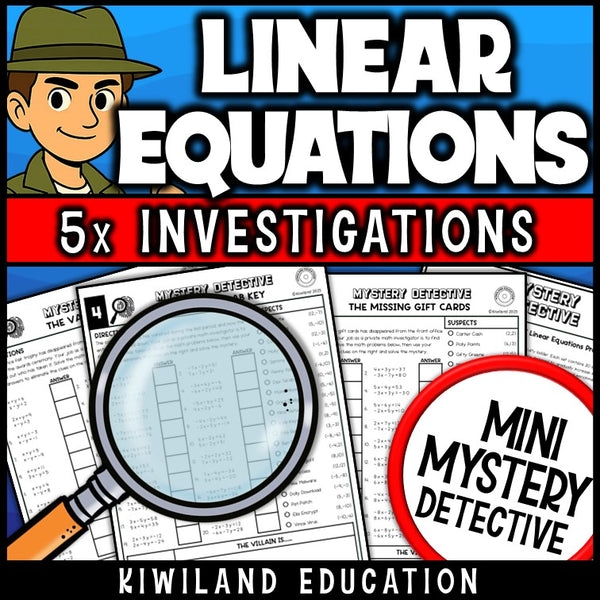 No-prep printable algebra 1 detective pages