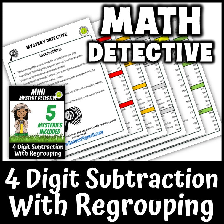 No-prep printable four digit subtraction practice pages