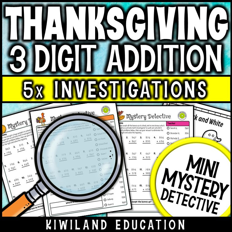 No-prep printable thanksgiving addition mystery detective