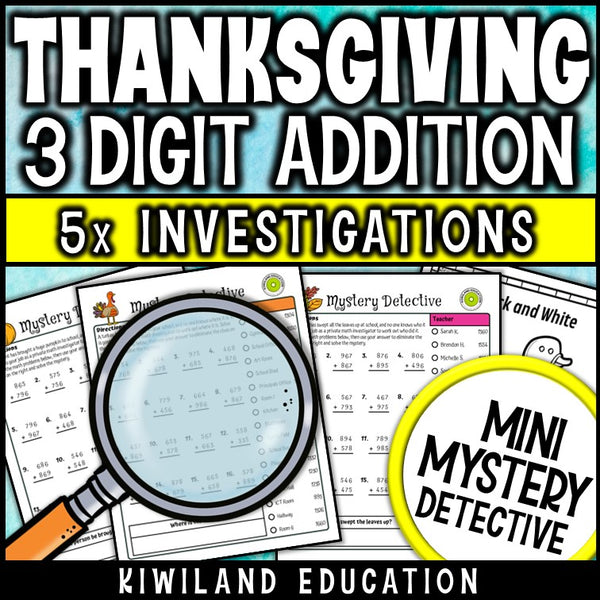 No-prep printable thanksgiving addition mystery detective