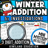 No-prep printable winter addition detective cases