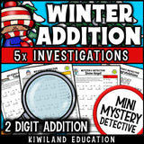 No-prep printable winter addition mystery detective