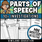 Nouns and verbs grammar practice with adjectives, adverbs, proper nouns and pronouns, plus a certificate of achievement for every student detective