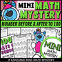 100th Day of School Math Mystery number before and after to 100 for Kindergarten, 1st and 2nd grade - no-prep printable