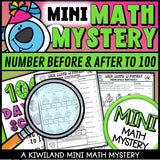 Number before and after to 100 Math Mystery sample worksheet grades K-2 - self-checking 100th Day of School math centers
