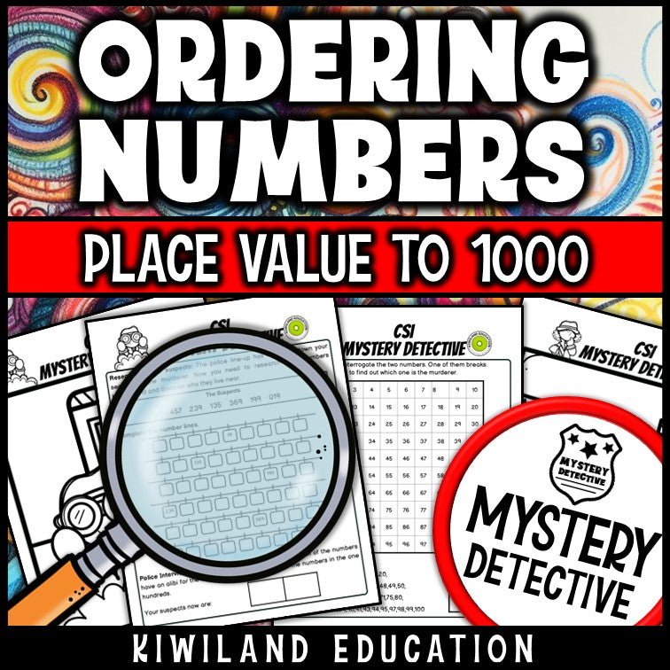 Number lines and hundreds chart CSI mystery printable worksheets