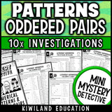 Number patterns and ordered pairs worksheets for 5th grade math, ten no prep treasure map detective cases on the coordinate plane
