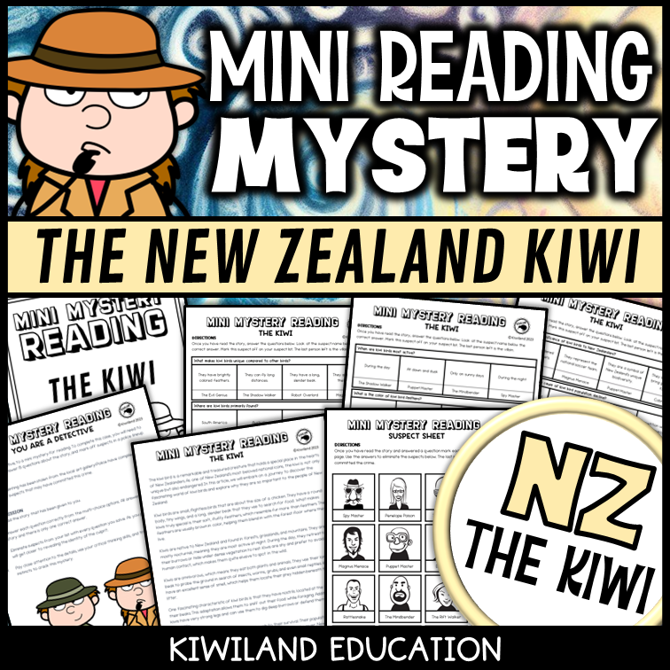 New Zealand kiwi reading mystery comprehension activity cover for grades 3-6
