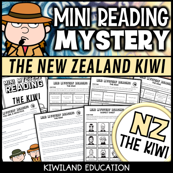 New Zealand kiwi reading mystery comprehension activity cover for grades 3-6