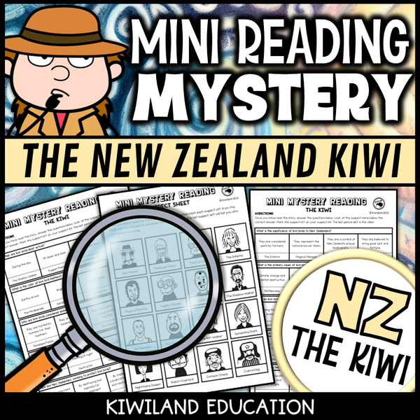 New Zealand kiwi reading mystery comprehension questions worksheet with suspect line-up