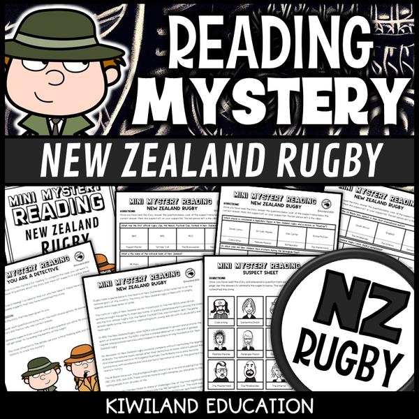 New Zealand rugby reading mystery comprehension activity cover for grades 3-6