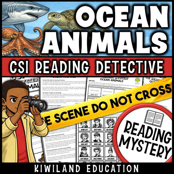 Ocean and marine animals science reading mystery cover for grades 3-6