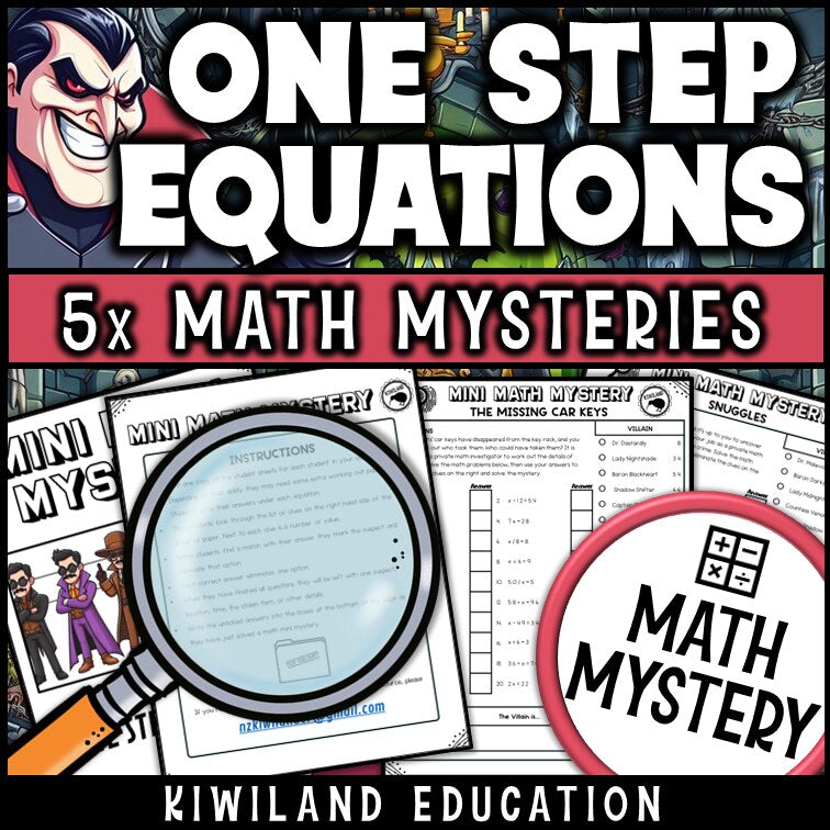One-step equations math mystery worksheet sample page