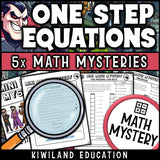 One-step equations math mystery worksheet sample page