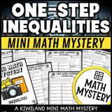Solving one-step inequalities math mystery worksheets cover