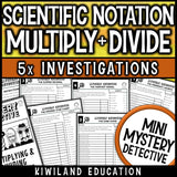 Operations with scientific notation multiplying dividing mystery detective 8th grade