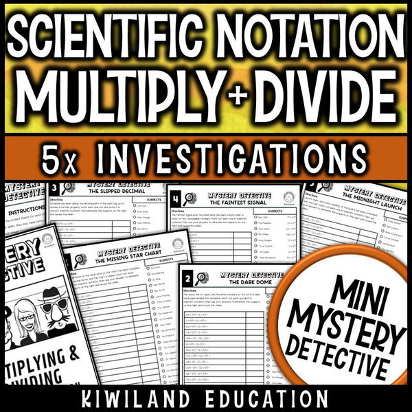 Operations with scientific notation multiplying dividing mystery detective 8th grade