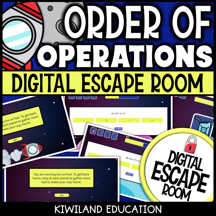 Order of operations with exponents escape room – space mission activity