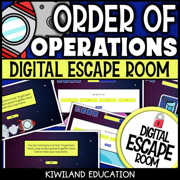 Order of operations with exponents escape room – space mission activity