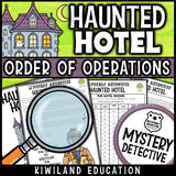 Order of operations Halloween math activity detective story suspect chart grade 5