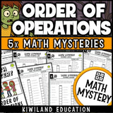 Order of operations no-exponents zombie Math Mystery worksheets, detective cover grades 5-7