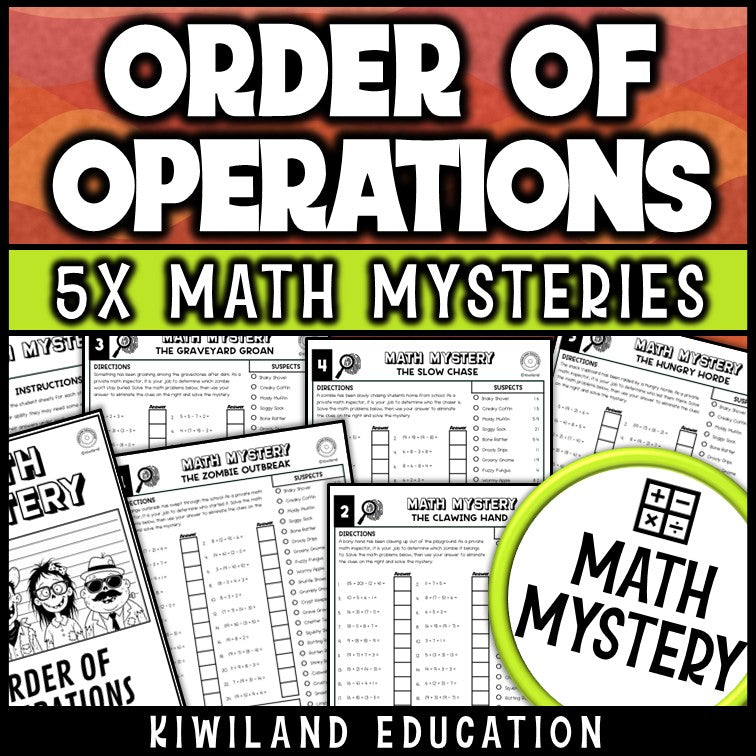Order of operations without exponents zombie math mystery worksheets