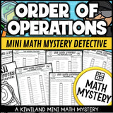 Order of Operations PEMDAS Math Mystery worksheets cover for grades 3-8