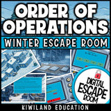 Winter-themed order of operations escape room puzzle screen