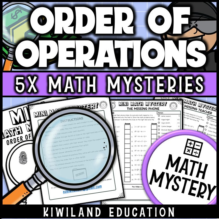 Order of operations with exponents math mystery worksheet sample pages