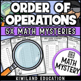 PEMDAS with exponents detective math mystery printable activity