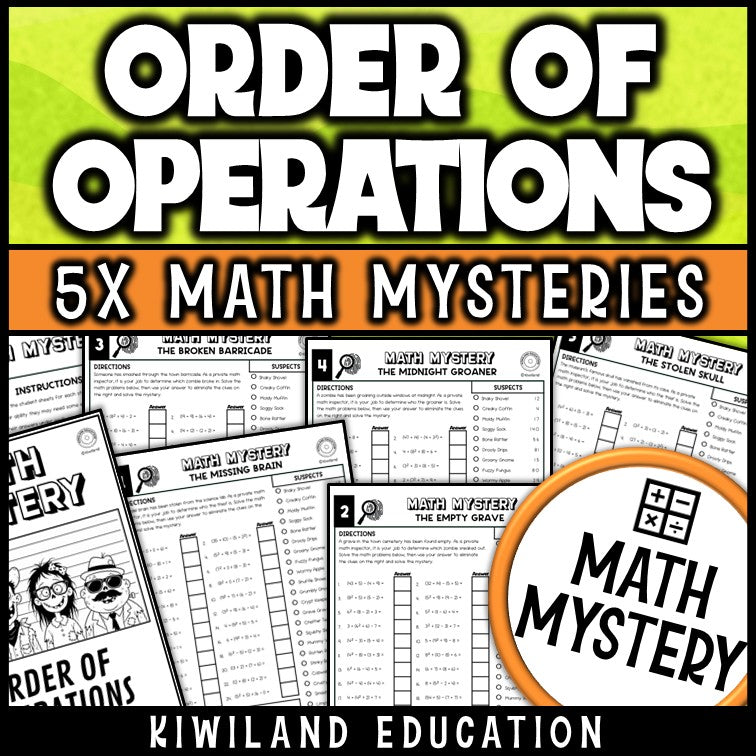 Order of operations with exponents zombie math mystery worksheets